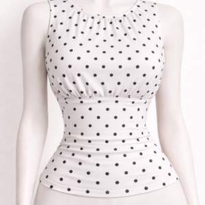 White and Brown Polka Dots Sleeveless Top