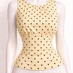 Pastel Yellow and Brown Polka Dots Sleeveless Top